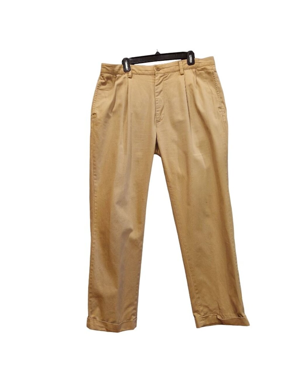 Nautica Mens 38Wx32L Tan cuffed Pleated trouser pants high rise Cotton Career